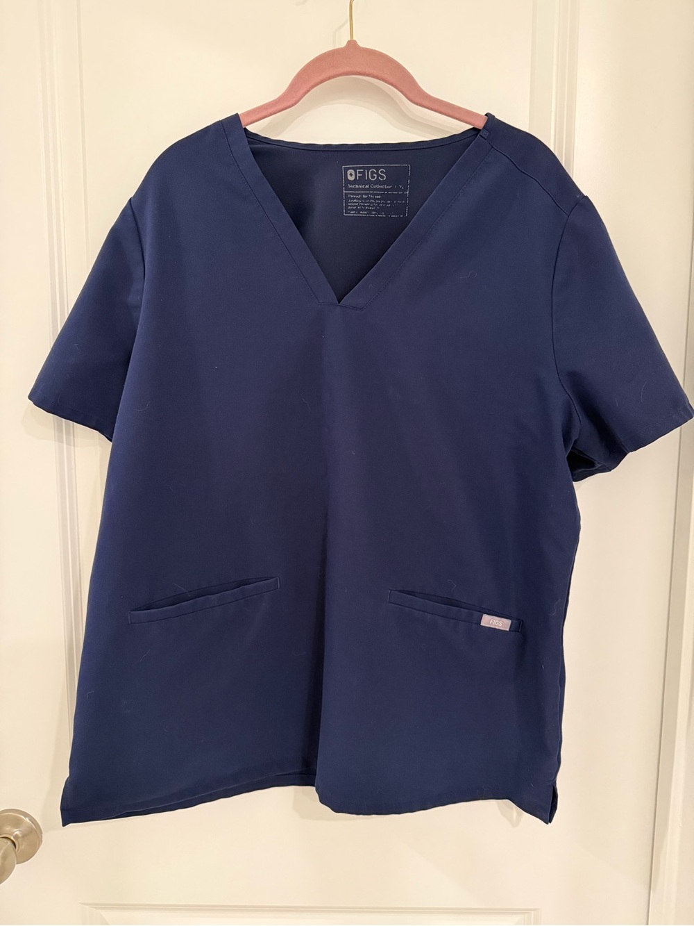 Figs Navy V-Neck Scrub Top with Front Pockets
